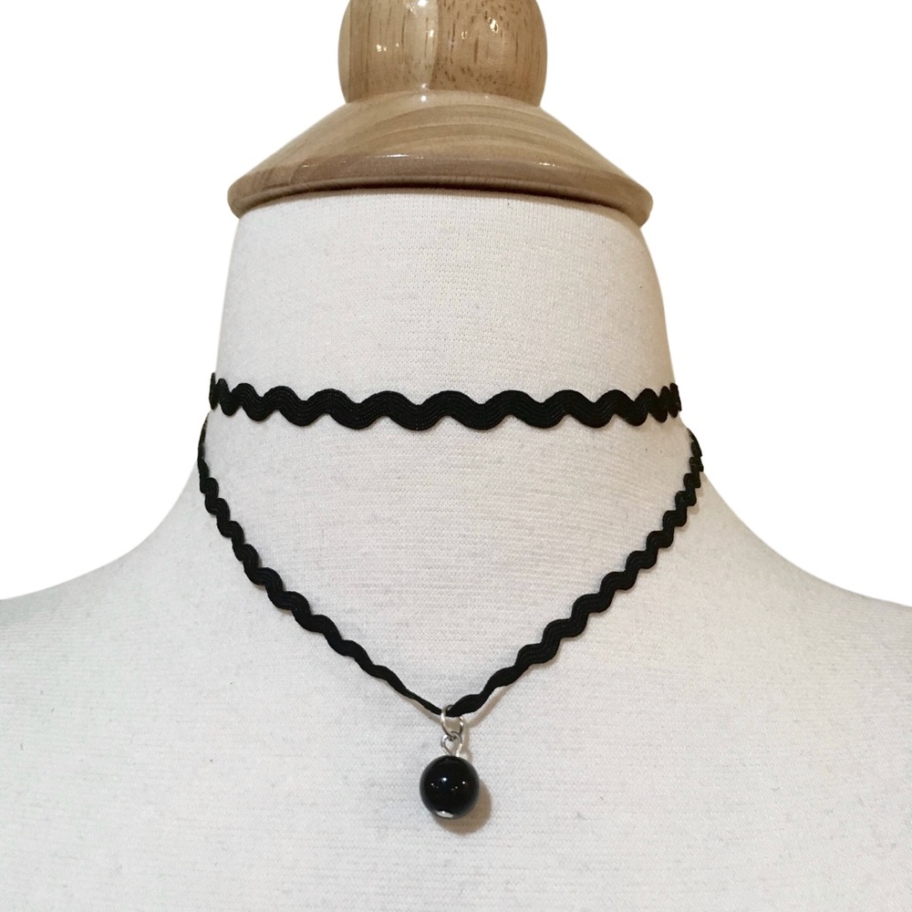 Double Zig Zag Charm Choker Necklace - Picture 2 of 3